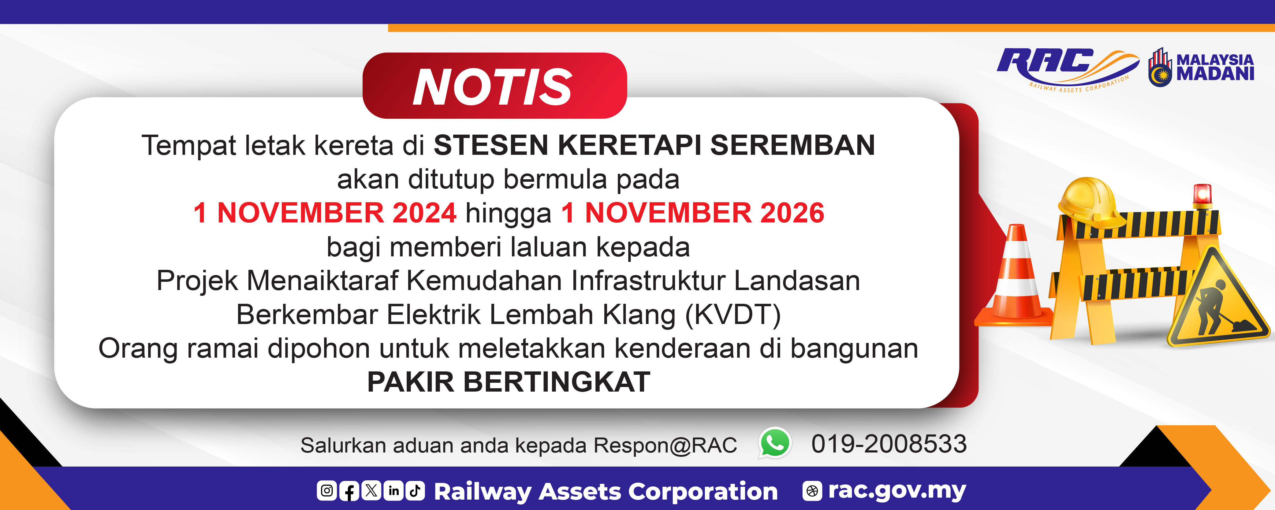 Notis Tempat Letak Kereta Stesen Kereta Api Seremb